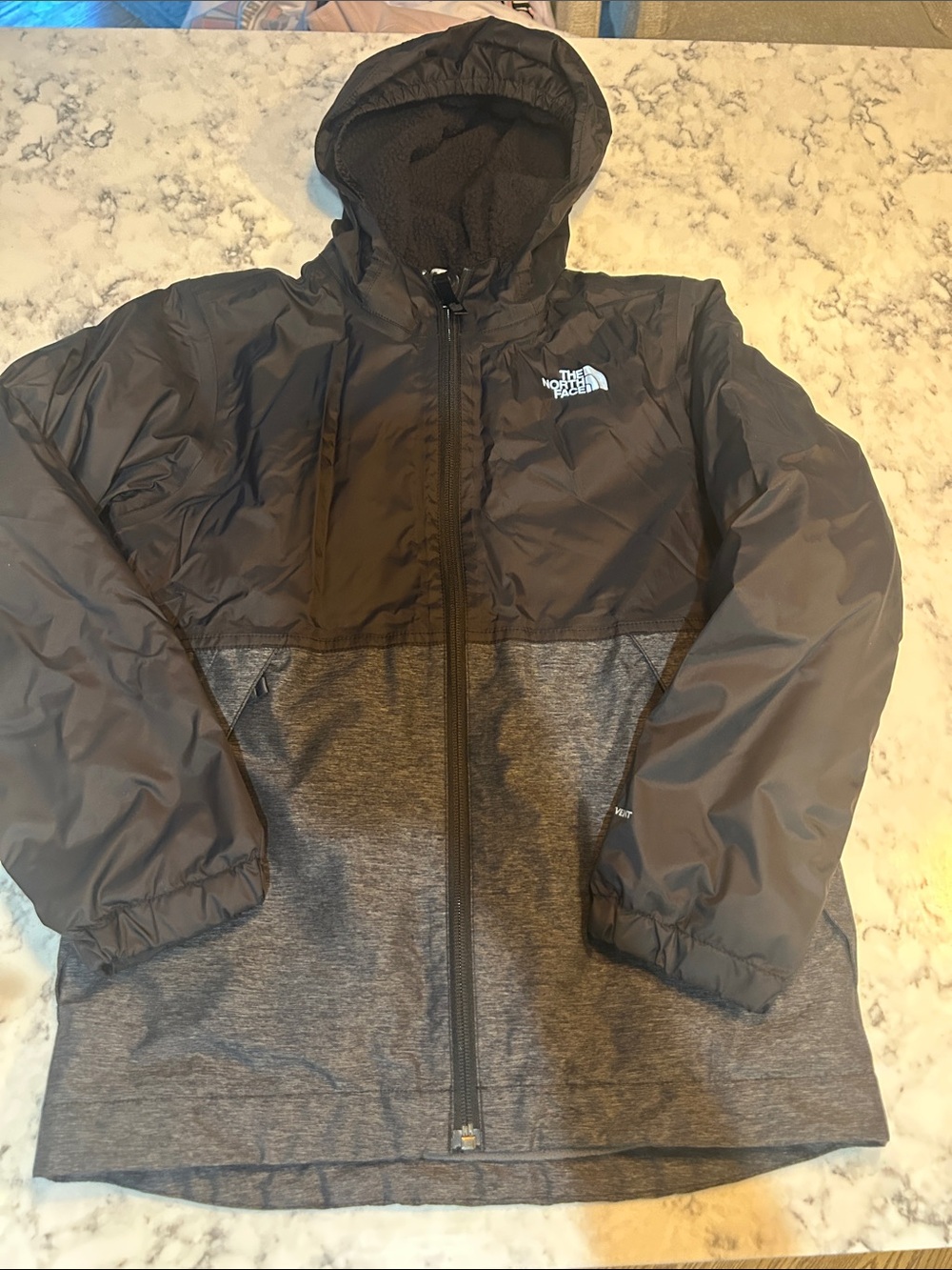 The North Face Kids Two-Tone Gray Hooded Puffer Jacket